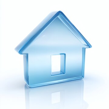 Clear Glass House Icon in Blue Color for Real Estate Concepts