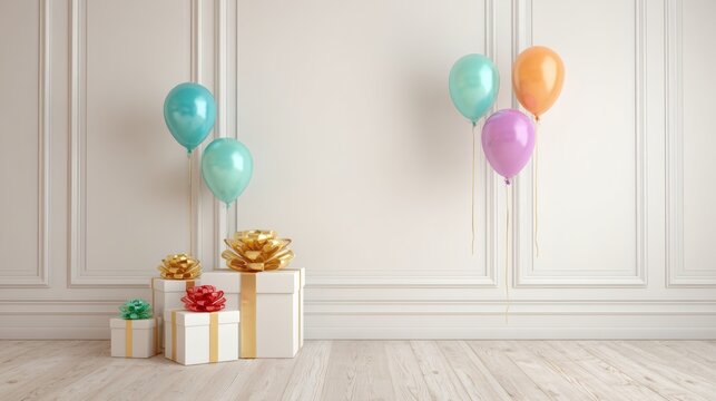 Colorful Balloons and Gifts Decorate a Festive Celebration Space