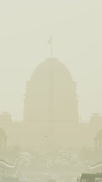 New delhi, delhi, india. kartavya path, rajpath area. toxic smog cloud covered city.