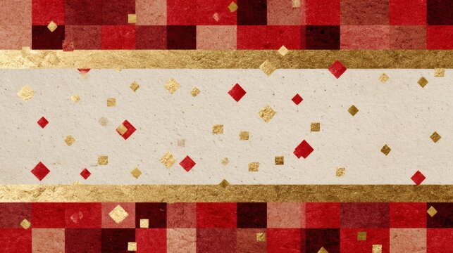 Vibrant Red and Gold Pattern with Geometric Shapes and Texture