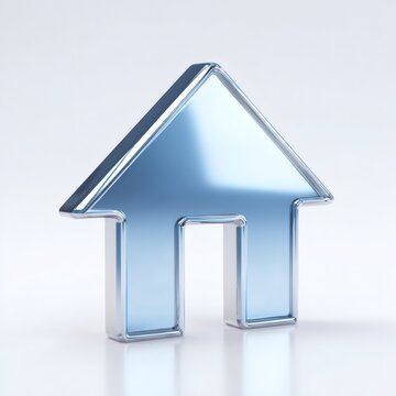 Shiny Metallic Arrow Icon Pointing Upward on Light Background
