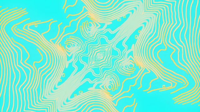 Refreshing tropical-themed CGI render with golden procedural lines in mirrored symmetry. A hypnotic kaleidoscopic effect for high-tech apps and summer event visuals
