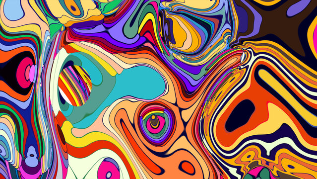 Vibrant Abstract Colorful Swirls in Psychedelic Pattern Design
