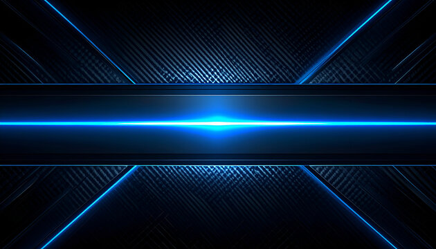 Futuristic Blue Neon Light Tunnel with Geometric Patterns.