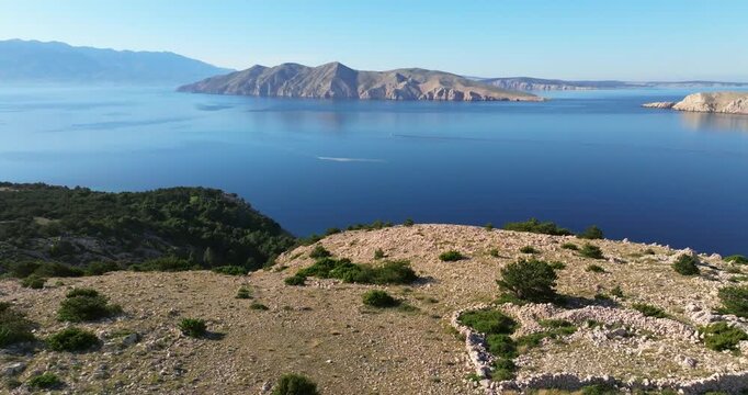 Rugged landscape with dry stone walls near Ba&scaron;ka, Krk Island, Croatia