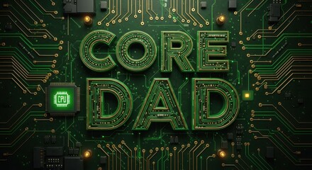 Fototapeta premium modern fatherhood concept with glowing core dad text on futuristic circuit board background