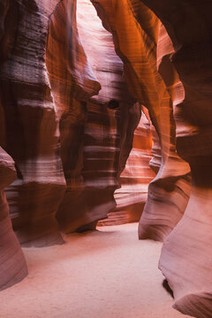 Sunlit Sandstone Walls of a Slot Canyon in Arizona