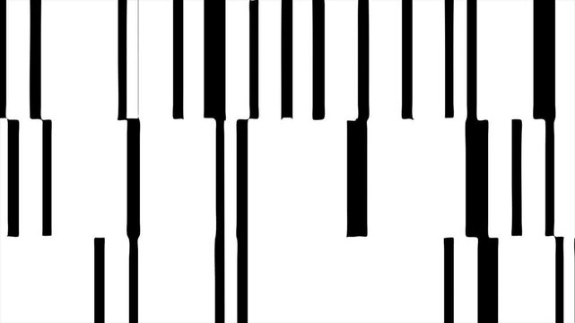 Abstract vertical lines pulse rhythmically across stark white canvas