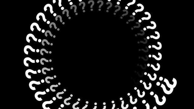 Abstract motion with spiraling question marks