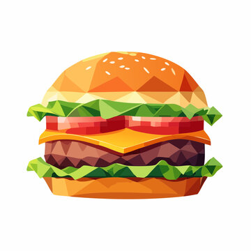 Geometric beef burger vector with lettuce tomato cheese and sesame bun