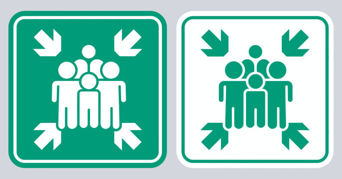 Assembly point emergency sign vector illustration isolated design, evacuation safety graphic symbol