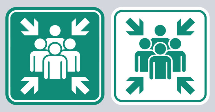 Assembly point emergency sign vector illustration isolated design, evacuation safety graphic symbol