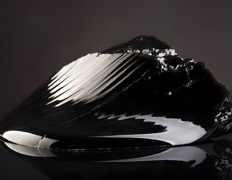 Obsidian Surface Sharp Conchoidal Fracture Detail Glossy Black Macro Photography