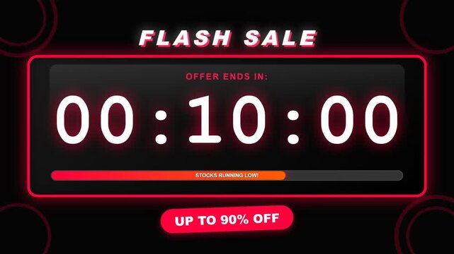 Neon Countdown Flash Sale Promoting Limited Time Offers.
