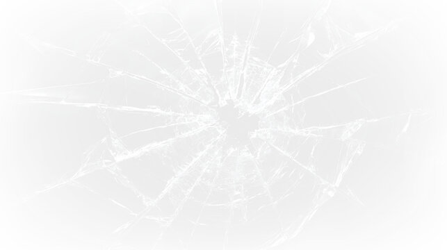 Cracked glass with a clear background showing distinct fractures and patterns under light