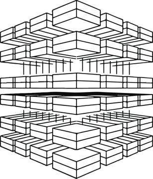 Diagram of Big data architecture with layered processing blocks and perfectly parallel connection lines