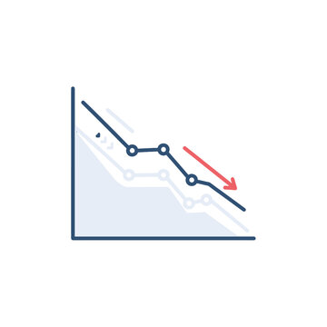 A downward trending line graph with an arrow indicating a decrease