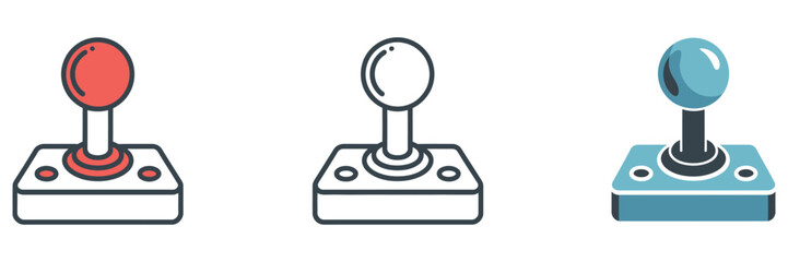 Arcade joystick icon, play games lettering, retro gaming graphics, colorful cartoon hand drawn style, vector illustration © DesigneNest