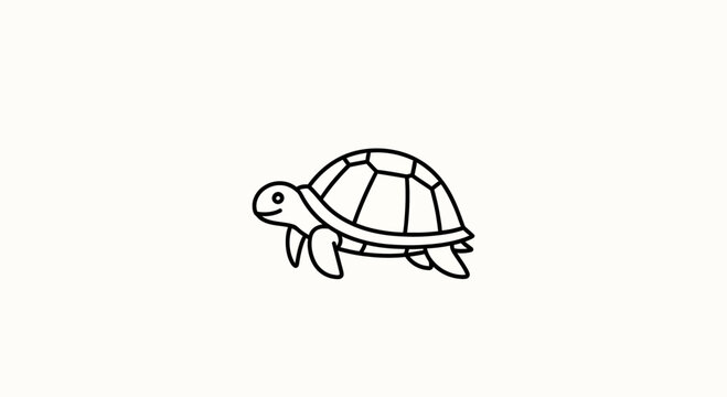 Cute cartoon tortoise illustration, simple line art, white background, adorable animal drawing
