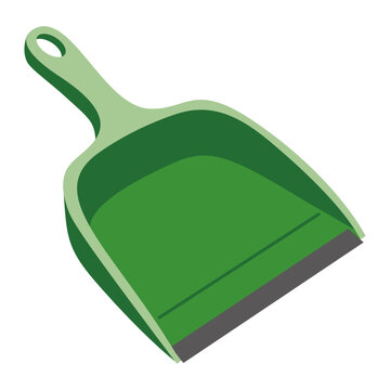 Plastic Dustpan Cleaning Tool Flat Illustration Household Sweeping Equipment Green Dust Pan Icon