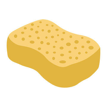Yellow Cleaning Sponge Flat Illustration Kitchen Dishwashing Foam Scrubber Household Cleaning Tool Icon