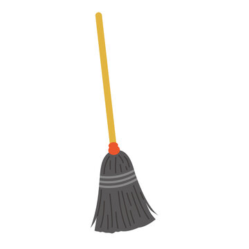 Flat Illustration Cleaning Broom Household Sweeping Tool Wooden Handle Floor Cleaning Equipment