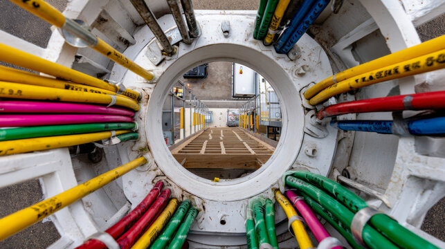 Colorful cable maintenance hatch network organized industrial utility infrastructure round