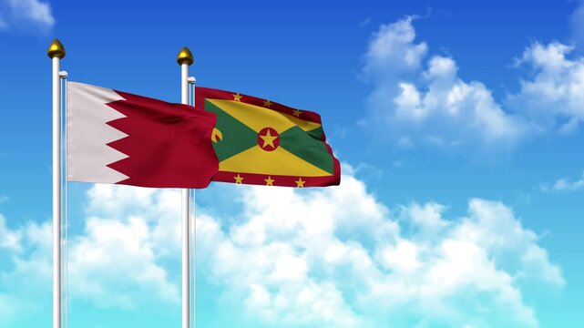 Waving flags of BAHRAIN and GRENADA on pole included with alpha
