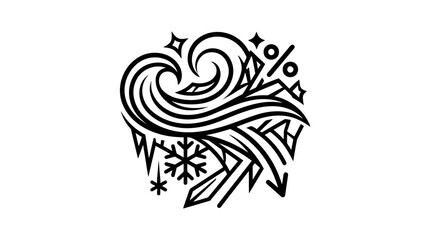 Naklejka premium Abstract illustration of wind, cold, and winter elements in a circular design.