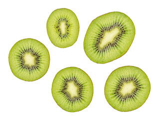 Fototapeta premium Vibrant green kiwi fruit slices, showcasing their juicy texture and characteristic black seeds.