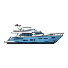A side view illustration of a modern luxury motor yacht on a white background
