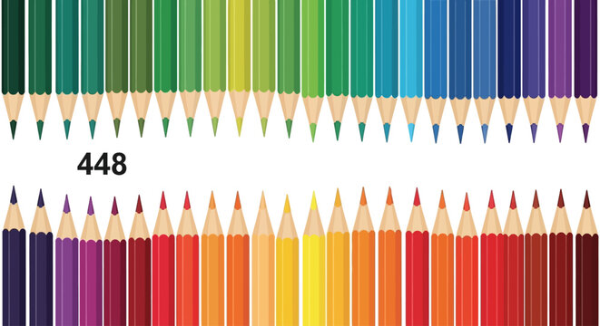 Set of colorful pencils arranged in two rows, with '448' in the center