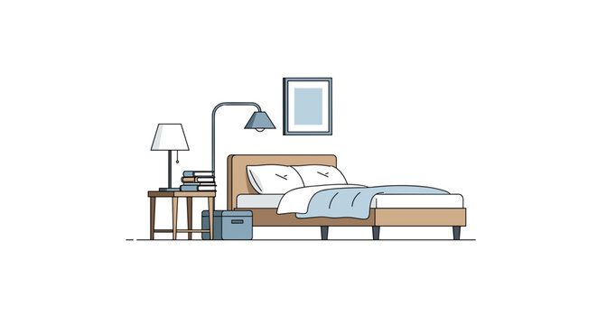 Cozy bed with clean bedding and pillows in bedroom.