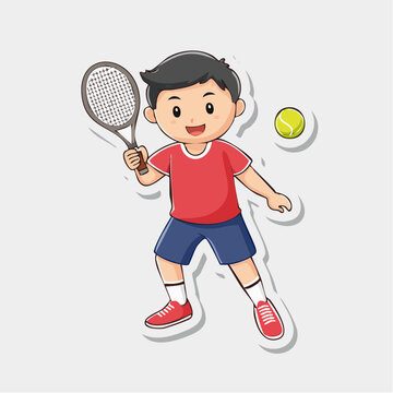 Cartoon Boy Playing Tennis