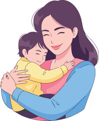 Obraz premium A woman is tenderly hugging a sleeping child in her arms lovingly.