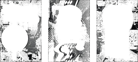 Grungy isolated layers . Design element for brochure, social media, posters, flyers. Overlay texture.Textured banner with Distress effect .Vector halftone dots . Screen print texture 