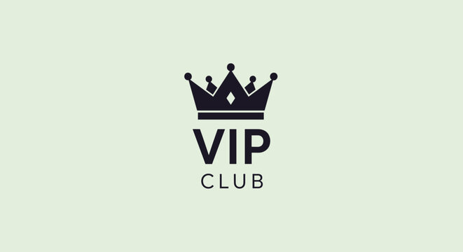 Luxury VIP club logo featuring a black crown symbol and bold text on a minimalist light grey background for branding.
