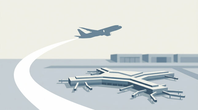 A plane taking off from an airport terminal