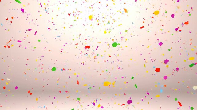 Colorful confetti falling against a soft background. Perfect for celebrations, parties, and festive events, creating a joyful atmosphere
