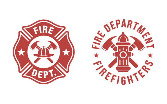 Fire department logos modern and vintage styles firefighter badge emblems with classic symbols