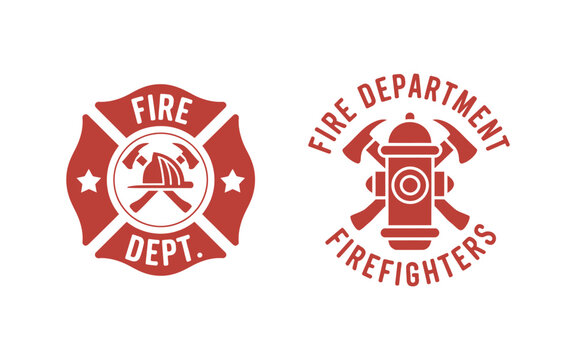 Fire department logos modern and vintage styles firefighter badge emblems with classic symbols