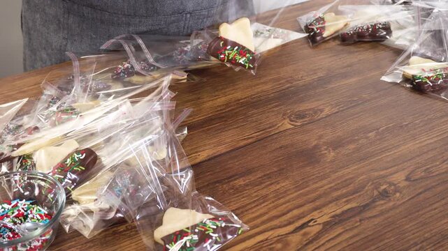 Festive Cookie Packaging with Chocolate-Dipped Christmas Delights