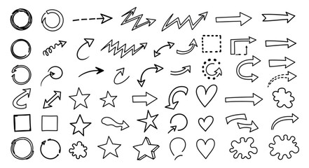Obraz premium Collection of Hand Drawn Arrows and Shapes Doodle Style.