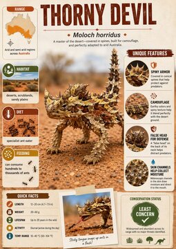 Thorny devil lizard in its natural habitat showing its unique features and adaptations to the desert environment of Australia during daylight hours