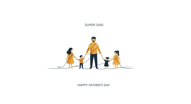 Father's Day, family illustration, happy family, super dad, vector graphics