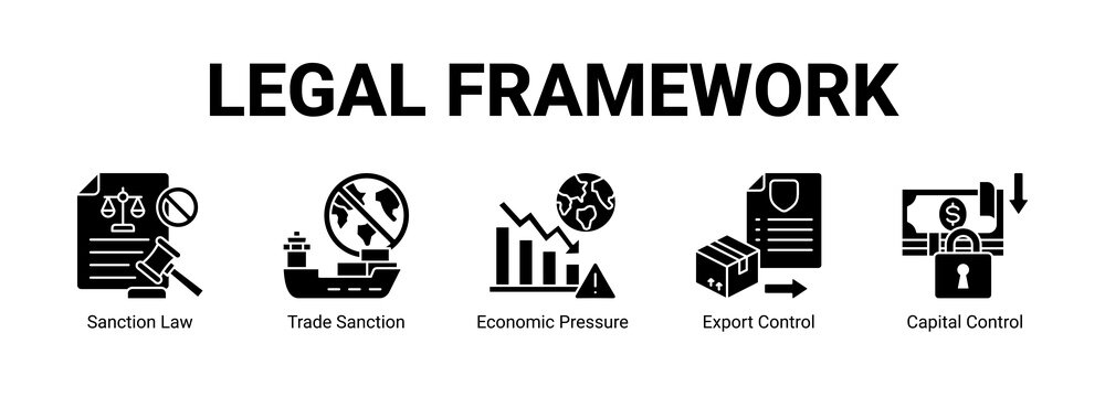 Legal Framework web banner icon concept, with Sanction Law, Trade Sanction, Economic Pressure, Export Control.