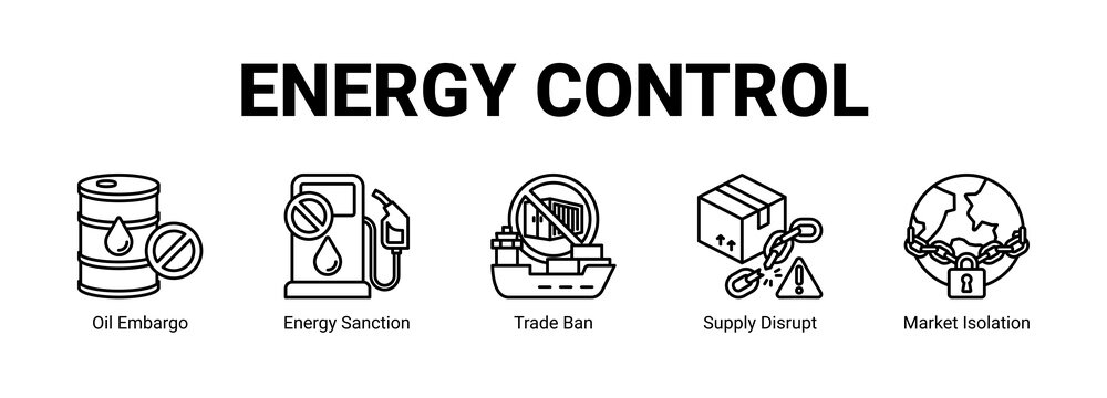 Energy Control web banner icon concept, with Oil Embargo, Energy Sanction, Trade Ban, Supply Disrupt.