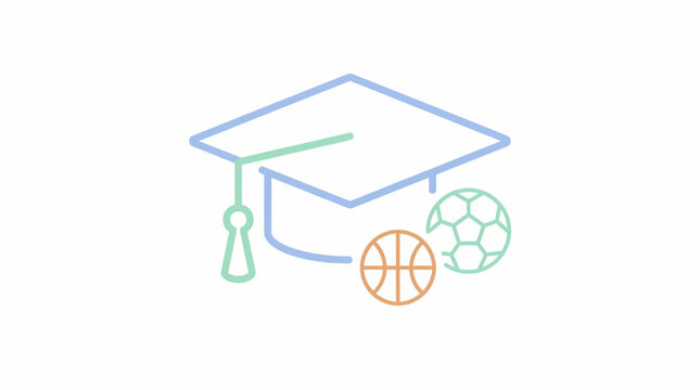Minimalist outline icon of graduation cap with sports balls