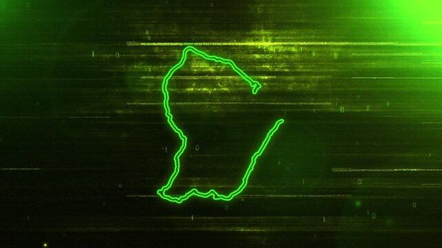 4K Resolution, French Guiana Country Digital Futuristic Glitch Map, Futuristic AI French Guiana Map Opener Suitable for Politics, Elections, News and Sports Events