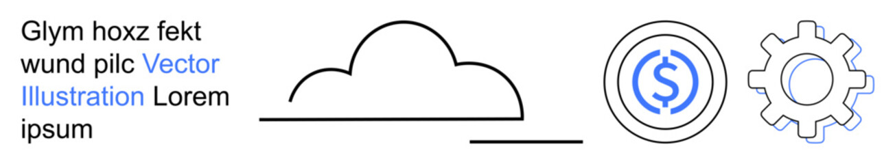 Fototapeta premium Cloud storage, financial services, business growth, technology, data processing, and settings. A cloud, a dollar coin and a gear icon. Cloud storage and financial services concept